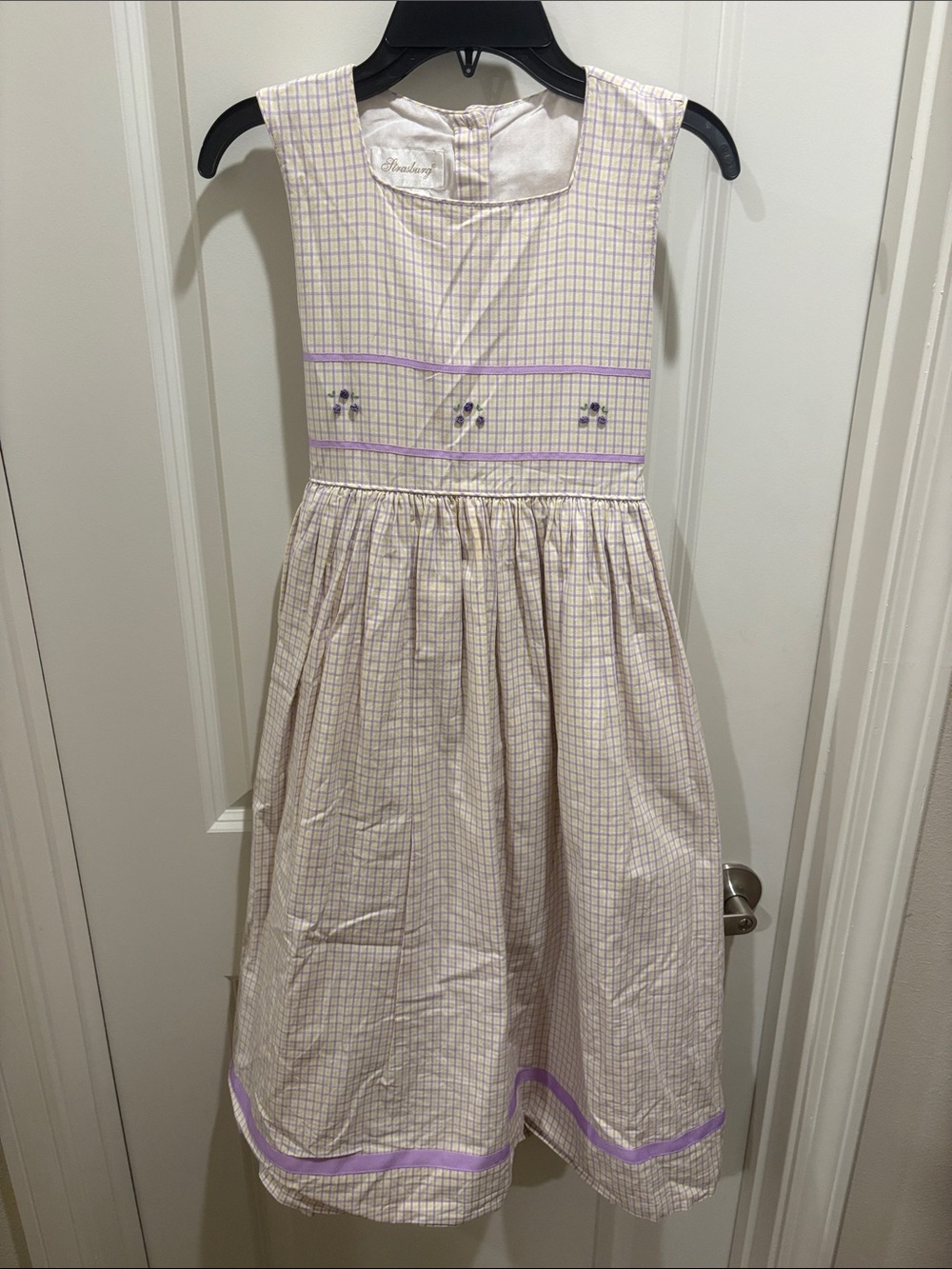 Strasburg Cream and Lavender Checked Smocked Dress for Girls - Size 12